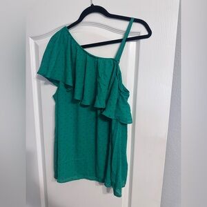 Torrid Teal One-Shoulder Top with Black Polka Dots Size 0 NWT